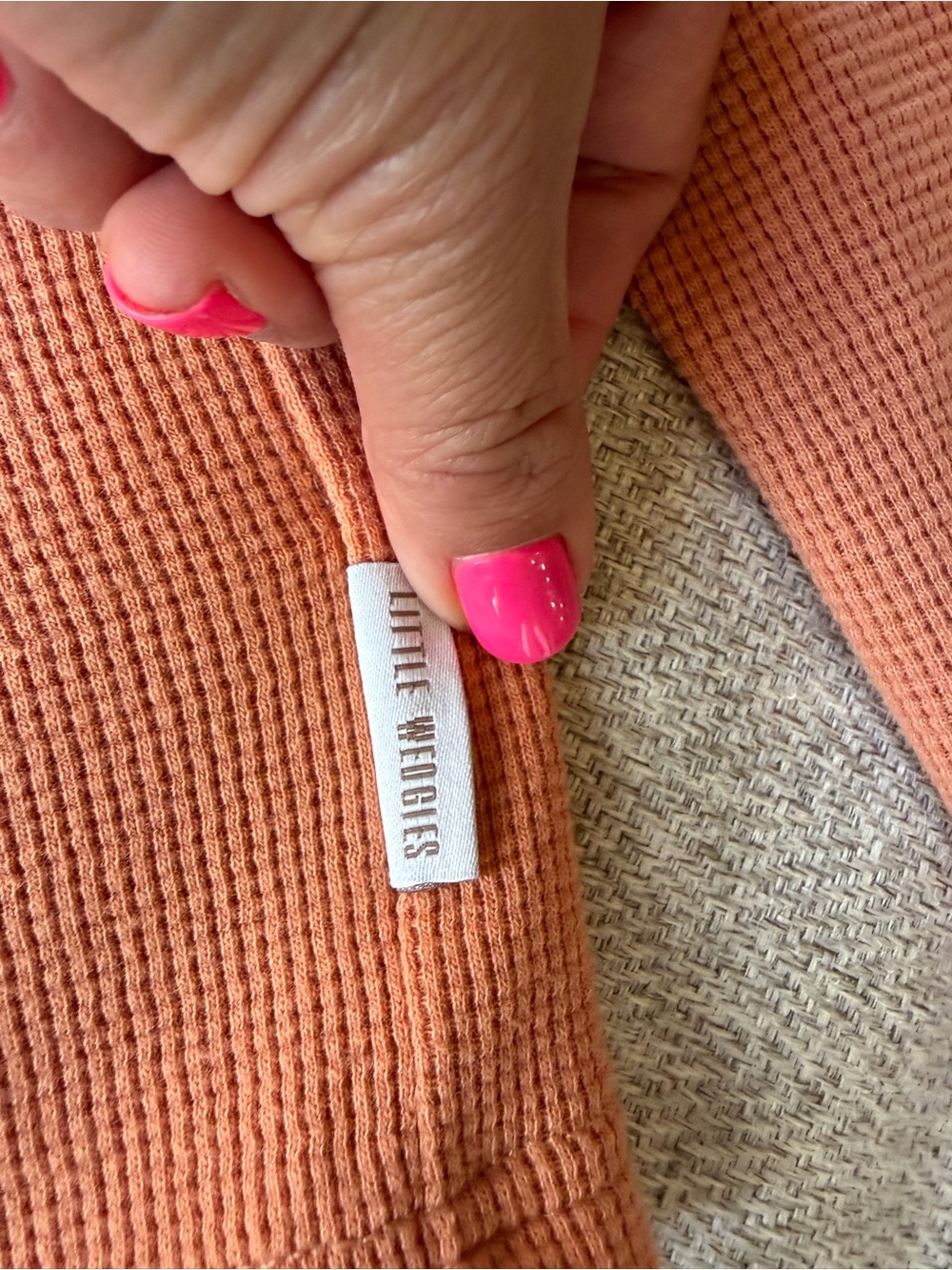 Waffle Knit Button-Up Top in Rust - Picture 3 of 4